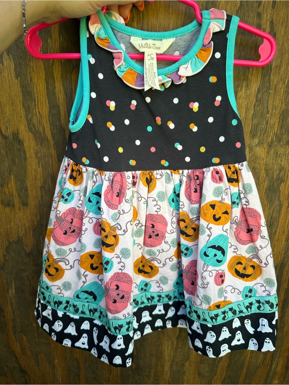 Matilda Jane Girls' Halloween Pumpkin Polka Dot Dress - Black/Multi